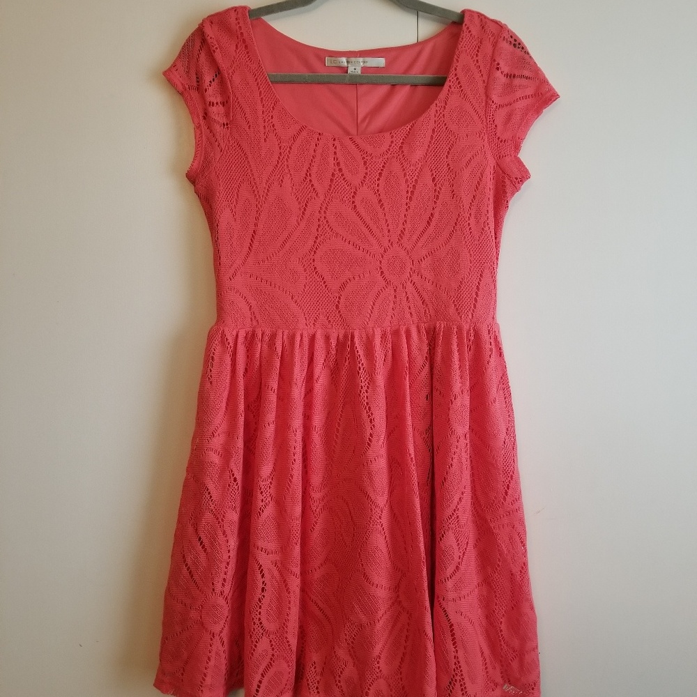 NWOT LC coral lace cap sleeve fit & flare dress